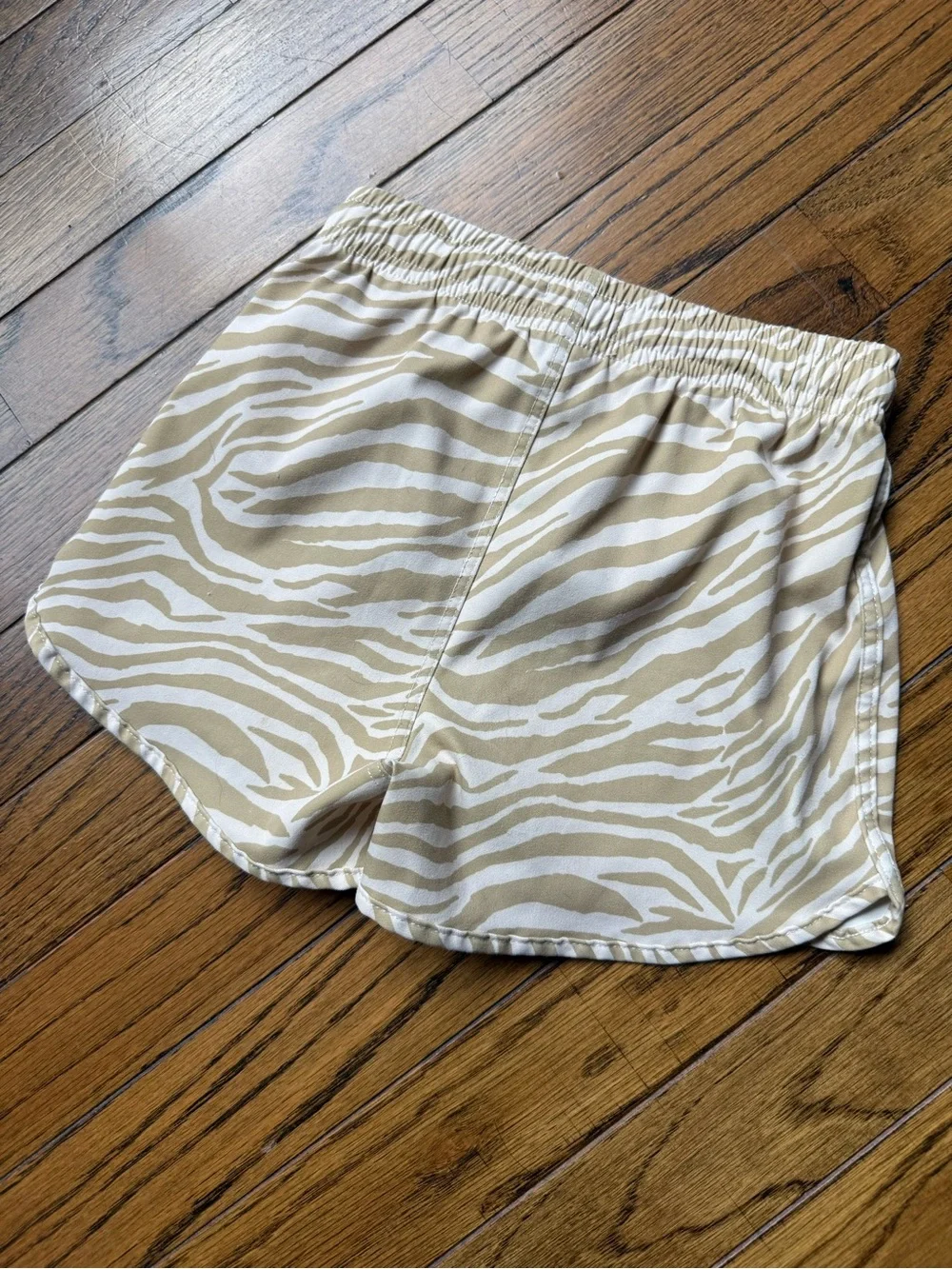 Rylee + Cru Beige and White Zebra Kids Swim Trunks